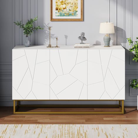 130 cm Sideboard mit 3 Türen, glänzender Oberfläche, Weiß und Gold OKMYHOME (1/5)