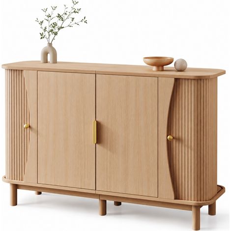 Sideboard mit 2 Schiebetüren, 3 Fächern und Verstellbarem Einlegeboden aus Naturfarbenem MDF, 140 x 40 x 88 cm (1/5)