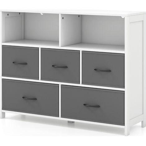 Credenza Comò 2 grandi ceste tessuto 3 medie organizzatore casa cassetti tessuto pieghevole Bianco (1/4)