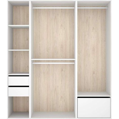 Vestidor Sofia 2 cajones, zapatero  y trasera reversible en blanco/natural, 204.5cm(alto) 179.5cm(ancho) 45cm(fondo).