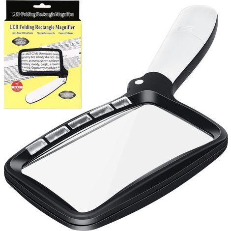 Loupe de Lecture rectangulaire, Loupe de Lecture Lumineuse, 3X Grand Loupes Eclairante avec 5 lumières à LED, 2 Modes d’intensité, pour Les Seniors, Enfants, Les Loisirs, l'artisanat, Les Horlogers (1/5)