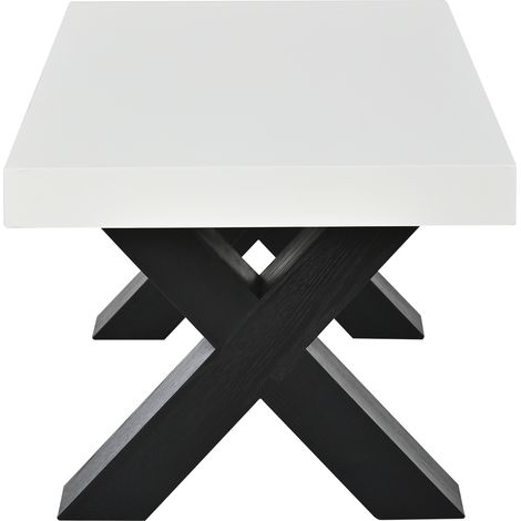 Mesa de centro rectangular 100x50x40 cm de MDF blanco brillante y negro con patas en X MODENUIT (1/5)