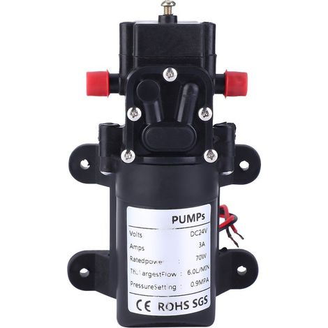 Bomba de agua de diafragma de una sola succión, manguera recta, doble cara, autocebante, 24 V, 70 W (1/5)