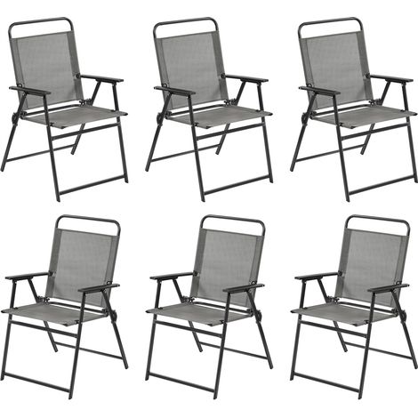 Yaheetech Set 2 Sedia da Giardino Pieghevole da Esterno Campeggio con Braccioli Telaio in Metallo e Seduta in Tessuto da Balcone Portata 100 kg Grigio 6 pezzi