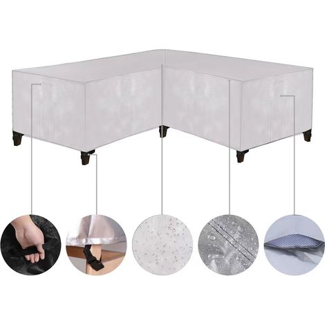 Housse Salon de Jardin Angle Exterieur, Housses de Meubles en Forme de L, Housse de Protection pour Meubles de Jardin, Housse de Canapé de Jardin Imperméable(Argent,192X260X82cm) (1/4)