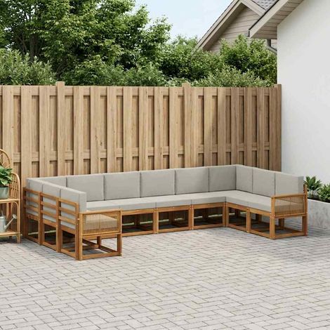vidaXL Outdoor-Sofagarnitur mit Kissen 10 pcs Natürlich und Hellgrau (1/5)