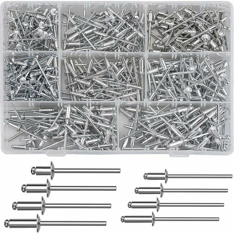 Rivets Aveugles,420 Pcs M3.2 M4 Rivets Aveugles en Aluminium Assortiment 8 tailles rivets pop pour Métal, Bois, Plastique—— (1/5)