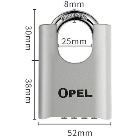 Cadenas Code 4 Chiffres, 52mm Cadenas Extérieur Etanche, Robuste et Antivol, 8mm Loquet Cadenas à CombinaisonGris, poutre couverte 50mm (1/5)