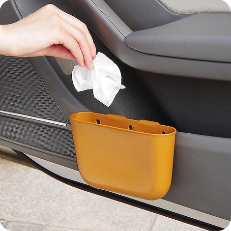 Poubelle de voiture portable à double usage avec boîte de rangement, en plastique facile à nettoyer, bleue, possibilité de suspension (1/4)