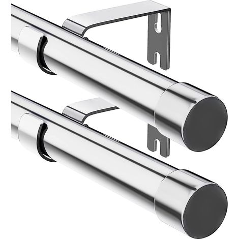 Tringle à Rideau - 2 Pièces - Acier Inoxydable Argent - Extensible 76-157cm - Intérieur et Extérieur - Diamètre 16mm (1/5)