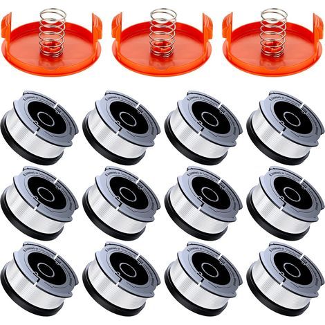 Paquete de 18 carretes de hilo para desbrozadora compatibles con desbrozadoras Black & Decker, A6481 A6485, carrete de hilo de 1,65 mm (12 hilos, 3 tapas, 3 resortes) (1/5)