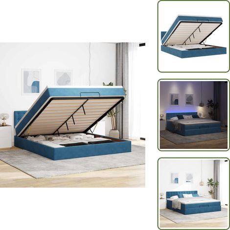 vidaXL Ottoman-Bett mit Matratze & LEDs Dunkelblau 180x200 cm Samt (1/5)