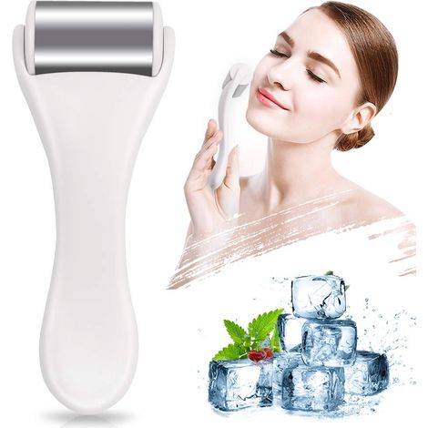 Rouleau de glace pour le visage et les yeux, décongestionne, soulage les migraines et les douleurs mineures, soin de la peau, masseur facial en acier inoxydable (blanc) (1/5)