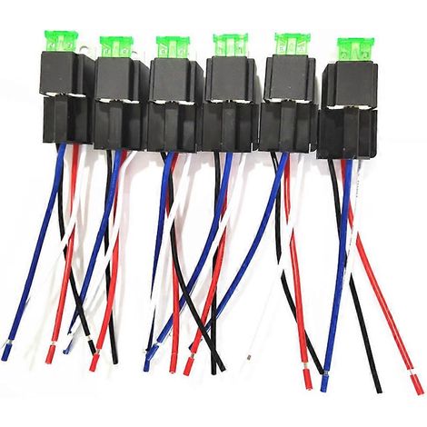 Relais automatique 6 pièces 30 A, 4 broches, bornes en cuivre, 12 V CC, fusible marche/arrêt, avec support et douille. (1/5)