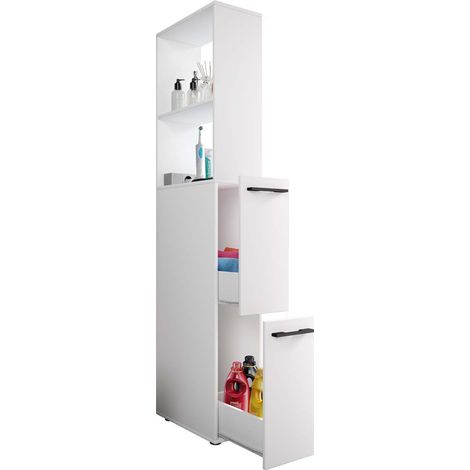 Ebuy24 – Meuble bas de salle de bain en bois – Dimensions H. 183 x L. 50 x P. 25 cm – 2 tiroirs – Surface facile à entretenir
