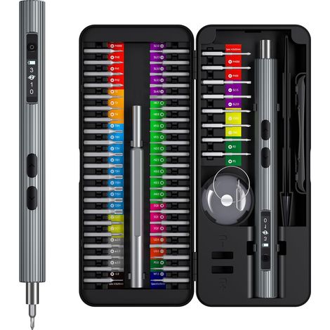 Kit de tournevis électrique 58 en 1, mini tournevis sans fil rechargeable, kit d'outils de réparation de précision avec 50 embouts, pour montres et téléphones. (1/4)