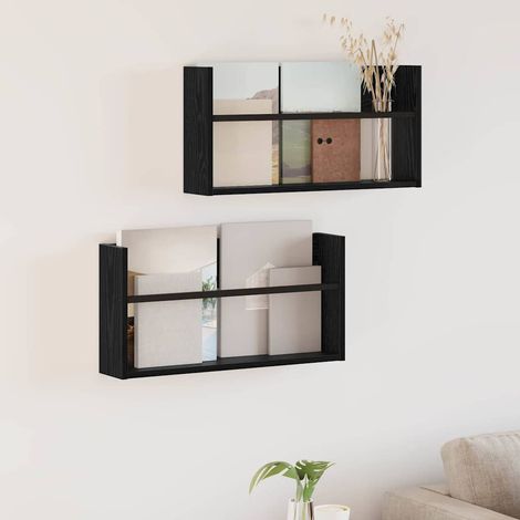 Magazinregal 2 pcs Schwarz Eichen-Optik 60 x 12 x 30 cm
