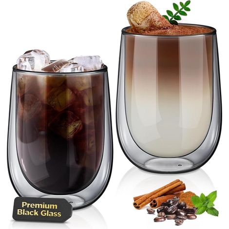 Doppelwandige Kaffeegläser Schwarz, 350ml Latte Macchiato 2er Set (1/5)