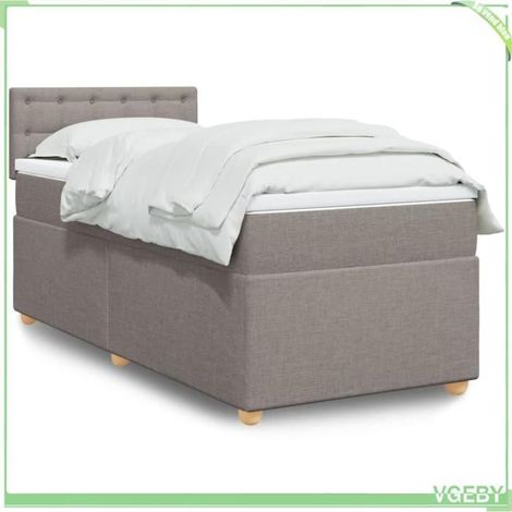 Cadre de lit - Taupe 80x200 cm - Sommier à lattes - Matelas 80x200 ressorts ensachés 20 cm - Surmatelas 5 cm lavable (1/5)