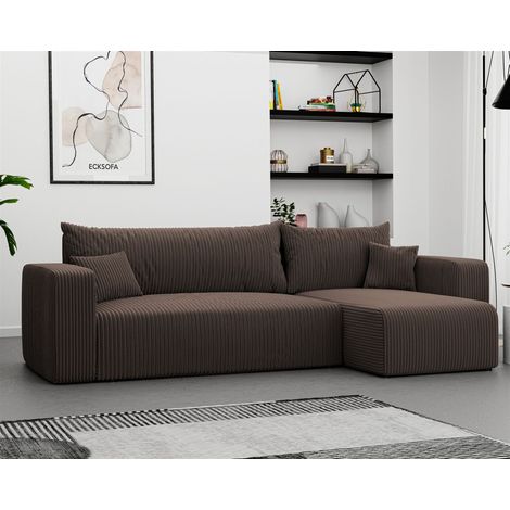 Ecksofa mit Schlaffunktion Sofa LUNA Stoff Poso Dunkelbraun Ottomane Rechts