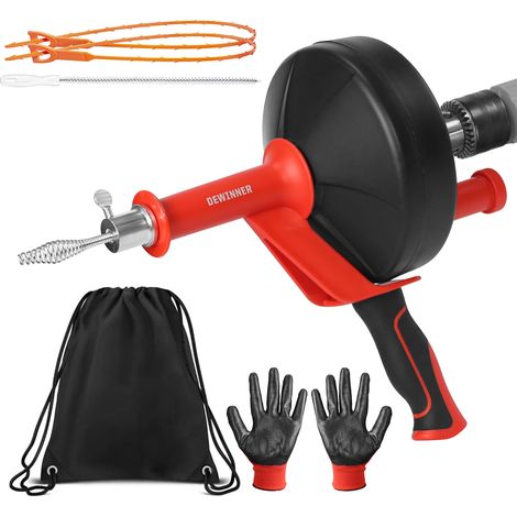 DEWINNER Furet Deboucheur Canalisation [10M], 3 Pièces Deboucheur Canalisation Brosse, 2 Modes de Fonctionnement - Outil de Débouchage d'évier pour Tuyauterie égouts,Lavabo,Cuisine (1/5)