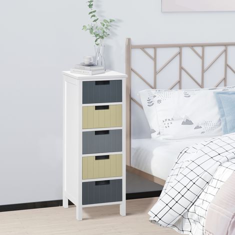 Cómoda 5 cajones Madera Almacenaje Patas elevadas Moderno 35x28x90.5 cm Multicolore (1/5)
