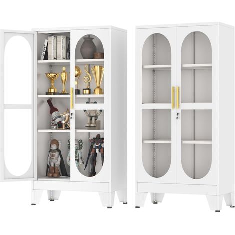 Vitrinen-Schrank 155cm weiß mit Glastür, abschließbar, 3 verstellbare Regale (1/5)
