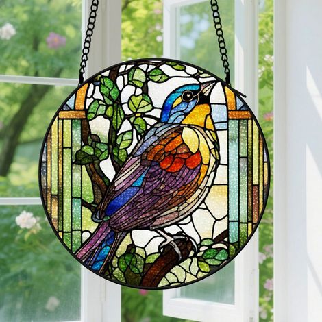 20cm Suspension en Vitrail Coloré, Attrape-Soleil Artistique Élégant pour Porte, Décoration Maison Unique, Cadeau Fête des Mères, Noël (1/5)