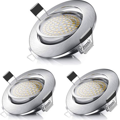 Spot LED Encastrable,Plafonnier Encastré 5W Equivalente de 50W Ampoule halogène,Blanc Chaud 3000K 470LM,Projecteur Orientable IP44 pour Salle de Bain,Salon,Couloir (lot de 3) [Classe énergétique A++] (1/5)