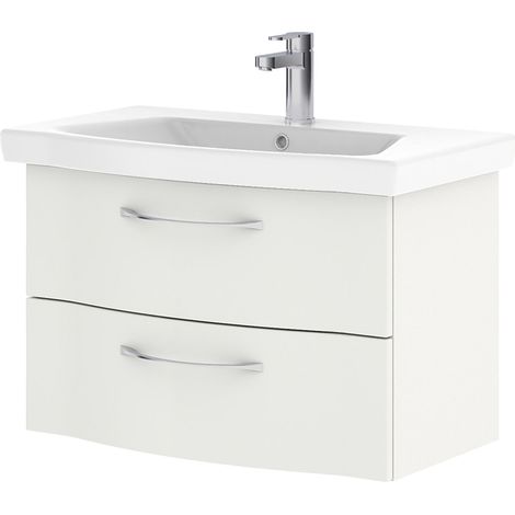 Badmöbel Waschtisch, 82cm, in weiß Hochglanz SOLINGEN-66, B/H/T ca. 82/49/46 cm (1/5)