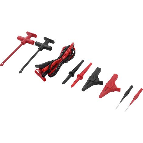 Kit câbles test multimètre JT8001-1 avec pinces croco, fiches banane et sondes pour dépannage électronique auto, labo, domicile, 10 pièces rouge noir (1/5)