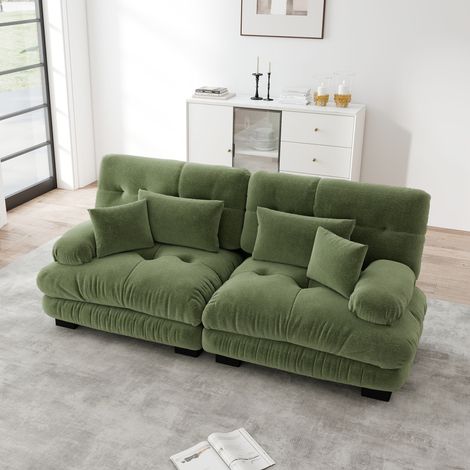 Canapé Cloud Corner pour le salon,canapé double chenille avec 2 coussins lombaires et 2 coussins décoratifs,cadre en bois massif,vert chenille
