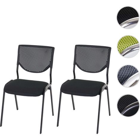 2x chaise visiteur T401, chaise de conférence empilable, tissu/textile - siège gris foncé, pieds chromés (1/5)
