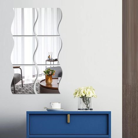 Lot de 6 miroirs muraux ondulés 3D – Décoration murale en PVC – Dimensions 12x10cm – Dos adhésif pour installation facile (1/4)