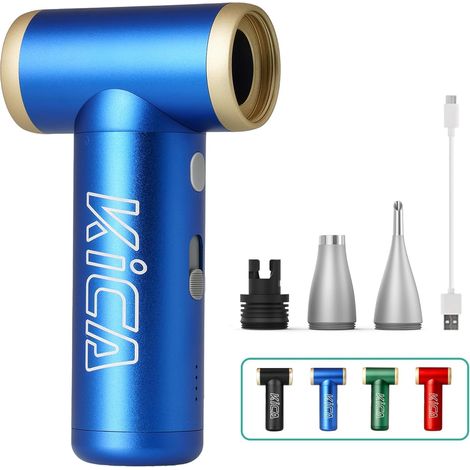 Souffleur électrique, en métal, 117000 tr/min, avec réglage en continu et bouton turbo, pulvérisateur d'air comprimé portable pour PC, voiture, bureau, canapé - Bleu (1/5)