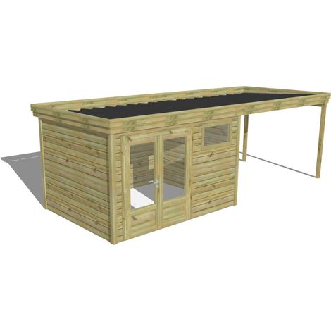 ABRI DE JARDIN bois Pin autoclave 27mm - 6,94x2,64m / 18,3m2 - Bac acier - Abri Français (1/5)