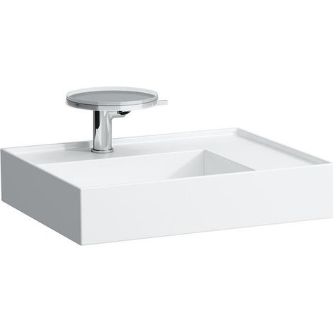 Lavabo KARTELL 600 x 460 mm, étagère à droite sans trop-plein, 2 trous de robinetterie design blanc LCC LAUFEN