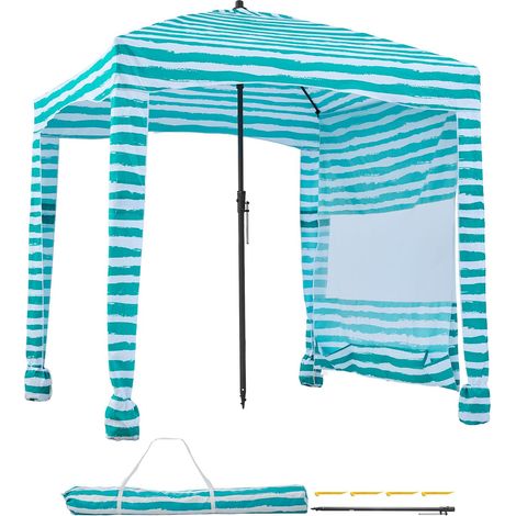 Cabane de Plage 1,83x1,83m, Paravent avec Paroi Latérale, Protection UPF 50+, Montage Facile, Poches à Sable, Abri Portable pour Famille et Amis, Rayures Vertes (1/5)