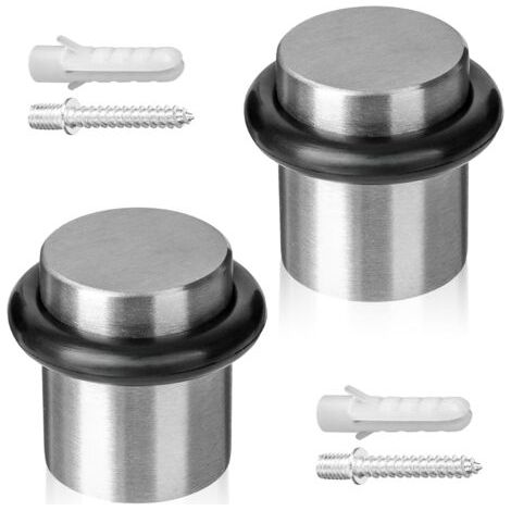 2 butée de porte, acier inoxydable brossé, ø20x25mm, vis et chevilles incluses, pour maison et bureau (1/5)