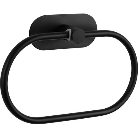 Anneau porte-serviette autocollant en acier inoxydable antirouille pour salle de bain et cuisine Noir