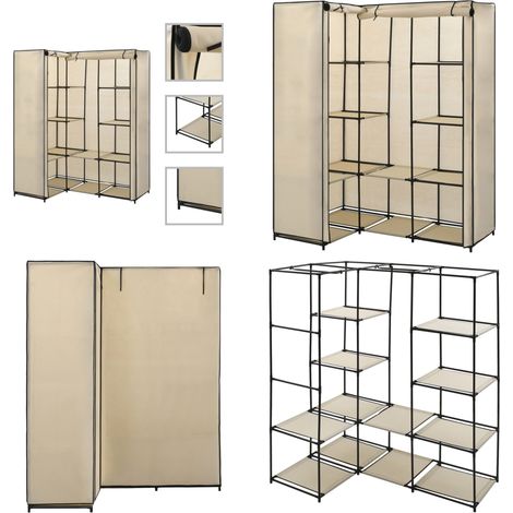 Vidaxl – Garde-robe d'angle crème 130 x 87 x 169 cm – Armoire d'angle avec cadre en fer robuste – Rangement optimisé pour vêtements et chaussures (1/5)