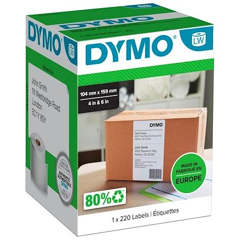 DYMO LabelWriter Boite de 1 rouleaux de 220 étiquettes d expédition, très grand format, 104 mm x 159 mm (1/3)