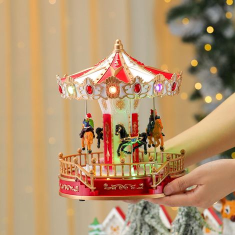 Manège De Noël Animé - Avec Lumières Led Et Mélodies - Décoration De Table Pour Fêtes - 1 Pièce (1/5)