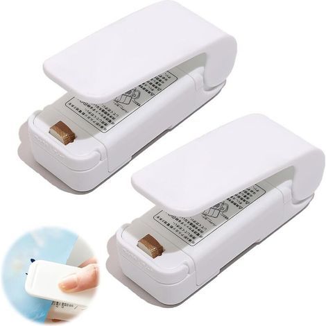 2 pièces scelleuse thermique, soudeuse plastique, Mini Soudeuse de film, Machine à sceller mini scelleur, Soudeuse manuelle Bag Sealerpour sacs plastiques, snacks emballés (Blanc) (1/5)