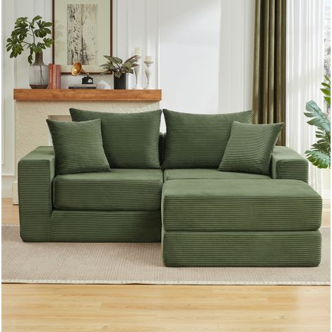Modulares Sofa aus Cord, grün, 259,5 x 96 x 80 cm, rutschfeste Basis, OKMYHOME (1/5)