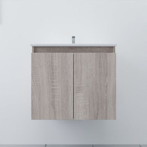 Meuble salle de bain suspendu 70 cm PROLINE- Bois- Plan vasque en Résine (1/5)