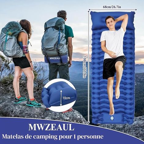 Inflatable Camping Mattress, 780g Camping Mat with Pillow and Foot Pump, Water Resistant, Self-Inflating Camping Mattress for Trekking, Hiking, Bivvy, Tent, Beach (1/3)