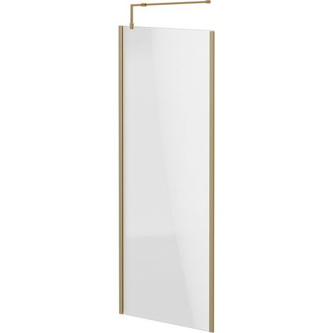 Colore 8mm Clear Glass Brushed Brass 1850mm x 800mm Walk In Shower Screen including Wall Channel with End Profile and Support Bar (1/5)