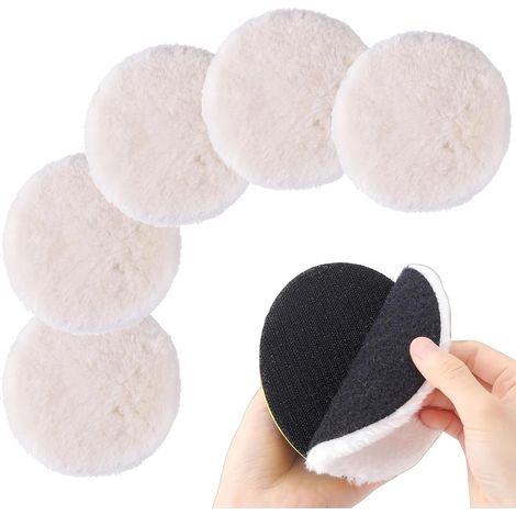 tampon de polissage laine 125 mm pour ponceuse orbitale, lot de 5 pièces, épaisseur 2,6 cm, blanc, accessoires rénovation voiture bois métal nettoyage rapide efficace (1/5)