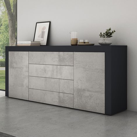 Mai & Mai – Meuble de rangement enfilade 167x36x70 cm – 2 portes et 4 tiroirs – Panneaux E1 écologiques – Surface résistante à l'humidité – Charnières métalliques (1/5)